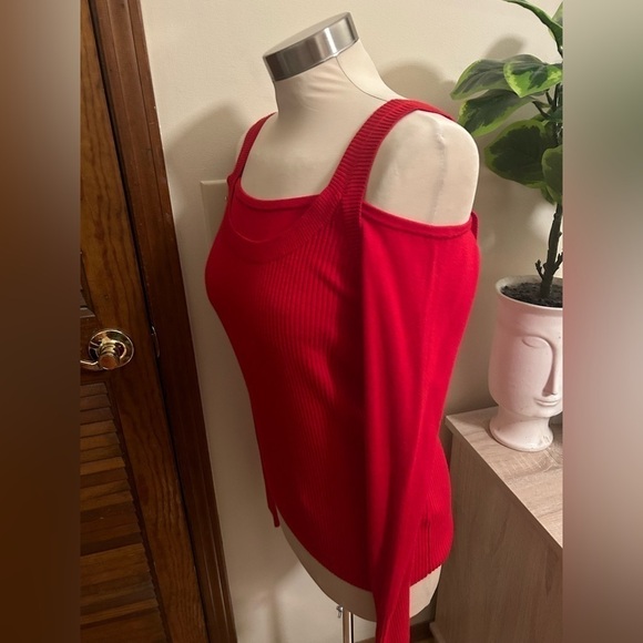 NWT Anthropologie Jamie Open Shoulder Square Long Sleeve Red Knit Top - Picture 4 of 7